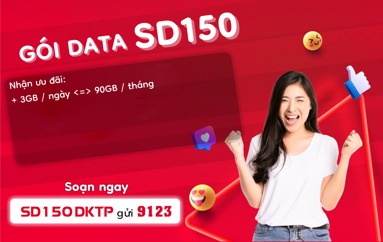 Gói SD150 Viettel  chỉ 150K Có ngay 90Gb Data Tốc Độ Cao/30 Ngày