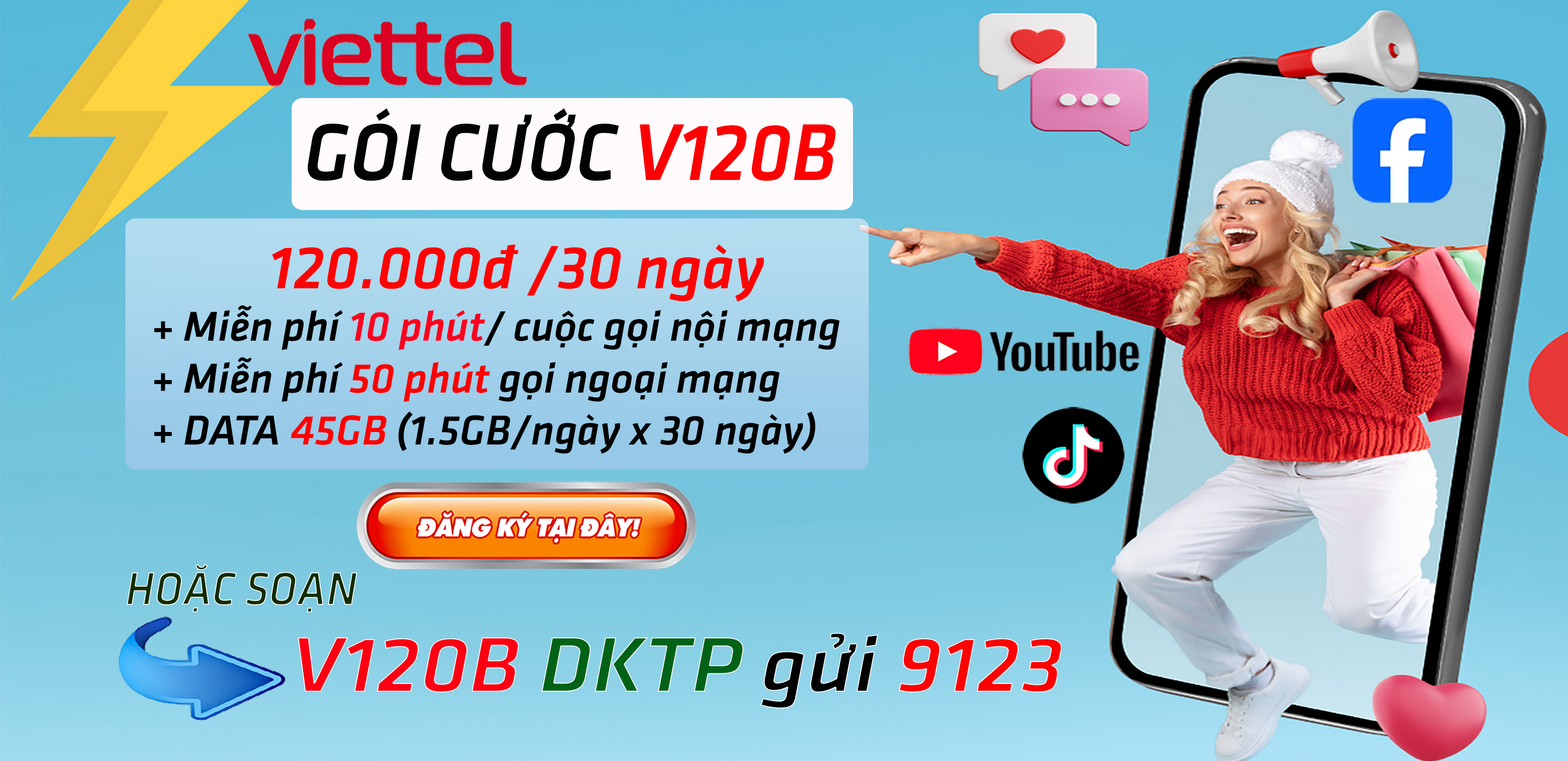 Đăng ký gói cước V120B - Nhận ưu đãi Thoại và data 